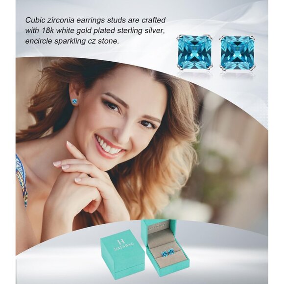 Womens Blue Cubic Zirconia 18K White Gold Plated 925 Sterling Silver Earrings - Picture 4 of 6